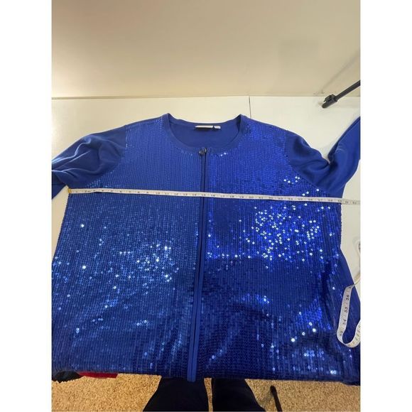 Quacker Factory 3X blue sequined sweater cardigan - Picture 3 of 7